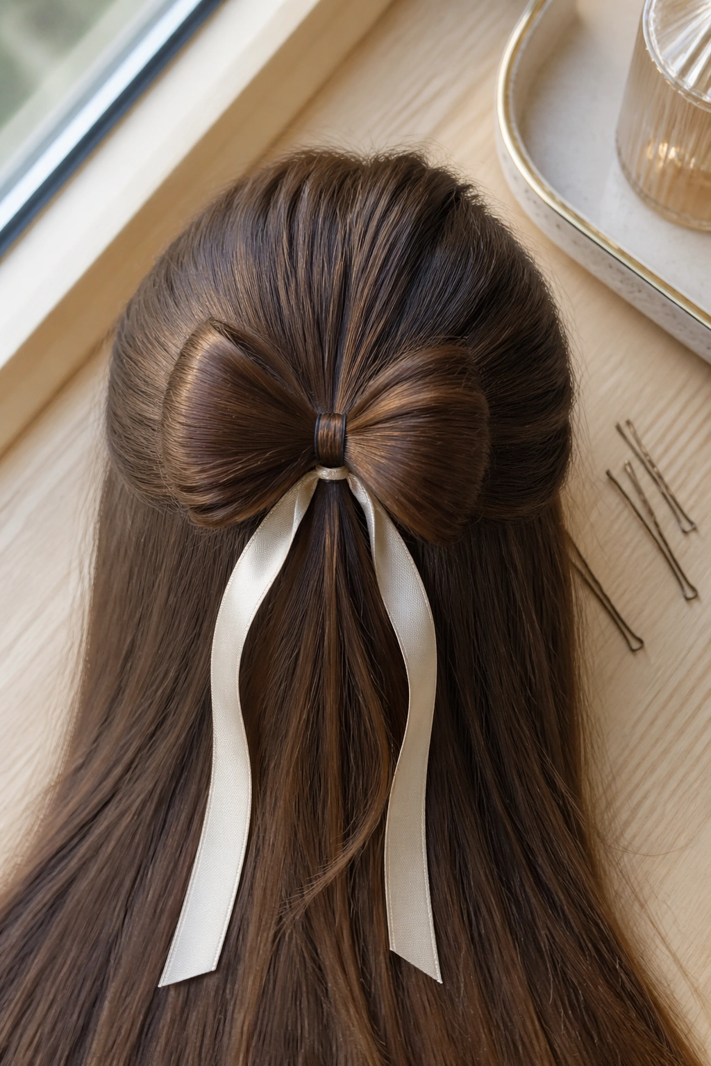 Half Up Bow overhead flat-lay with ribbon