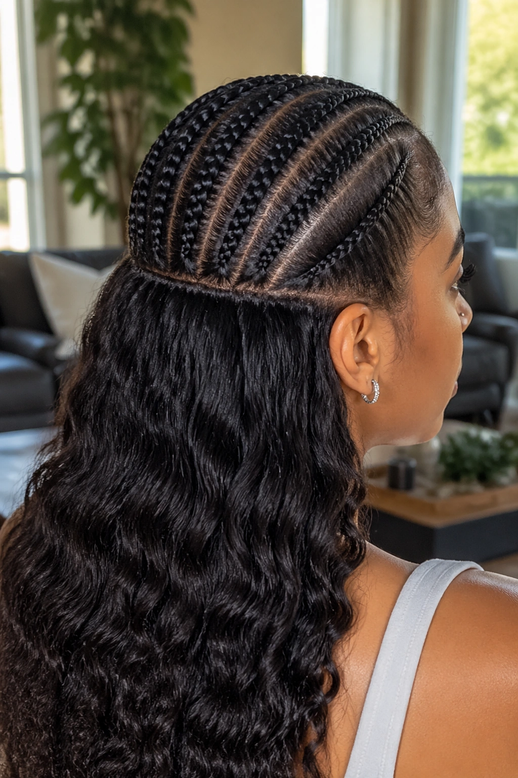 Portrait of a real person with a half-up cornrow reveal