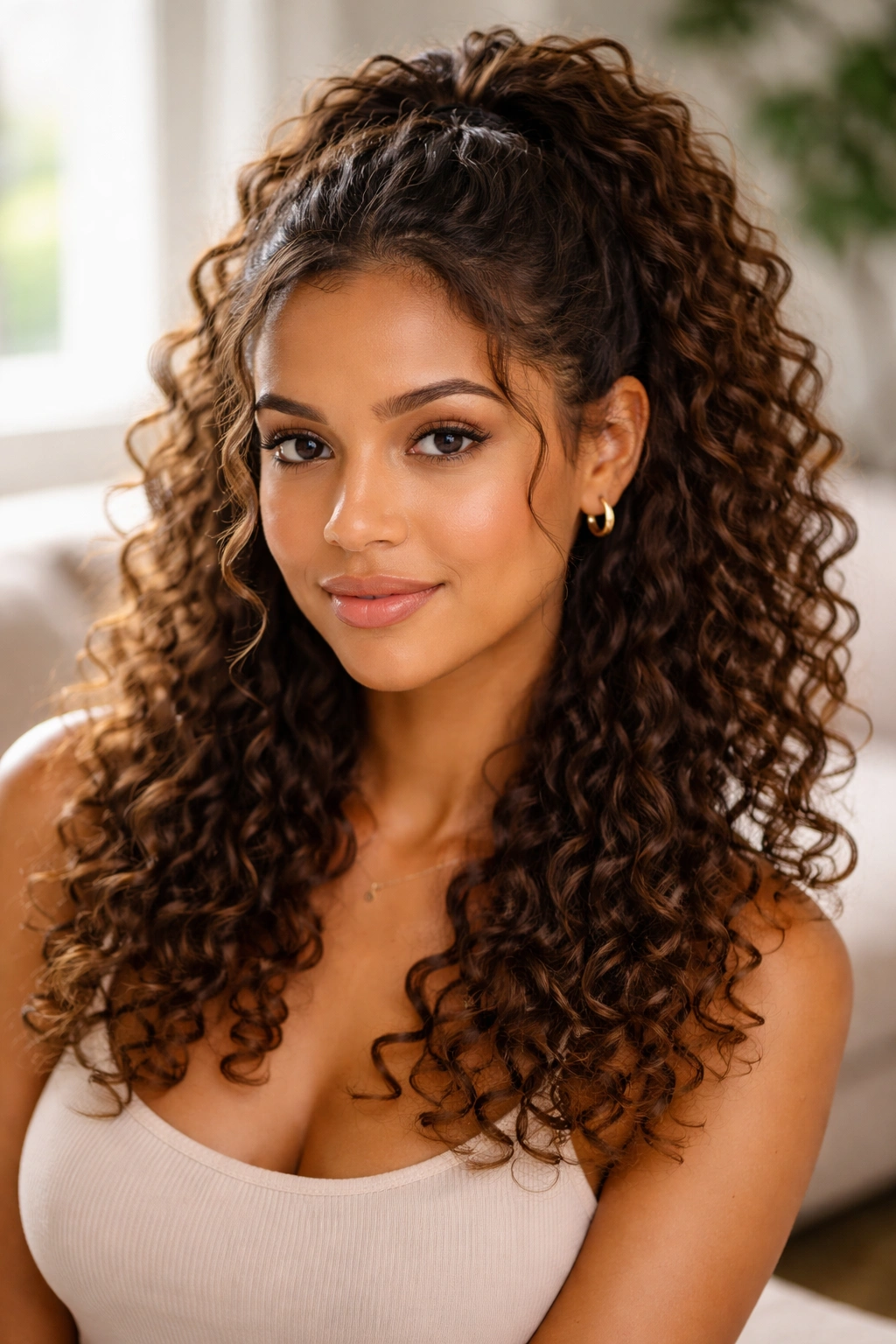 Close-up of half-up half-down curly hairstyle on a real person