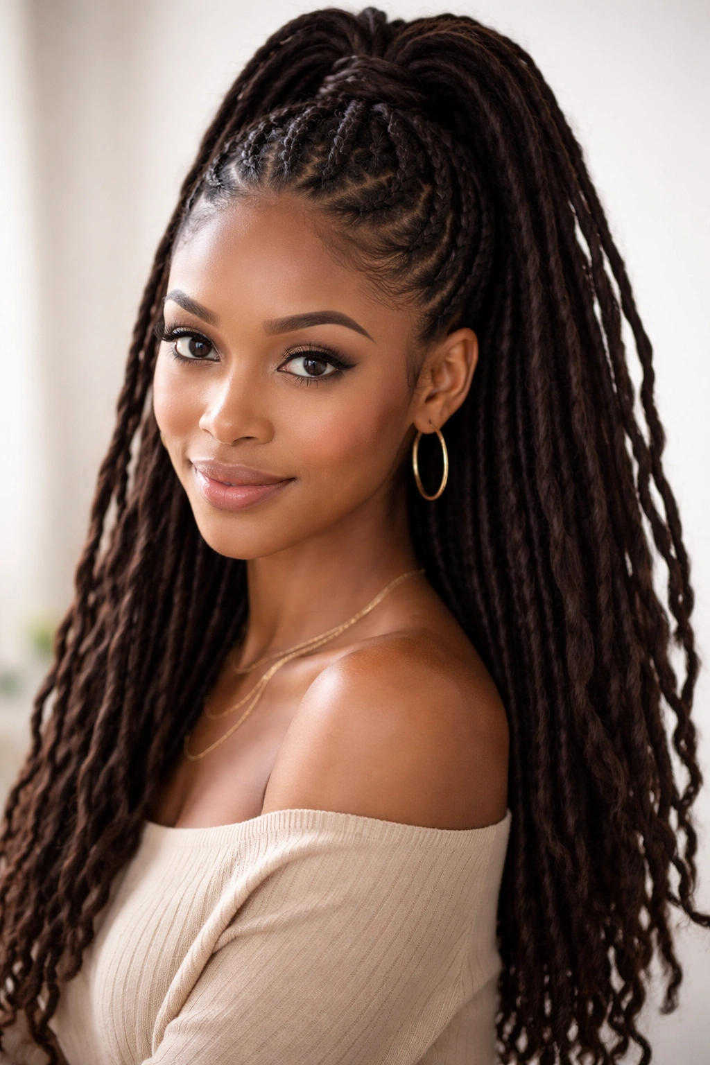 Half-up braided ponytail with locs