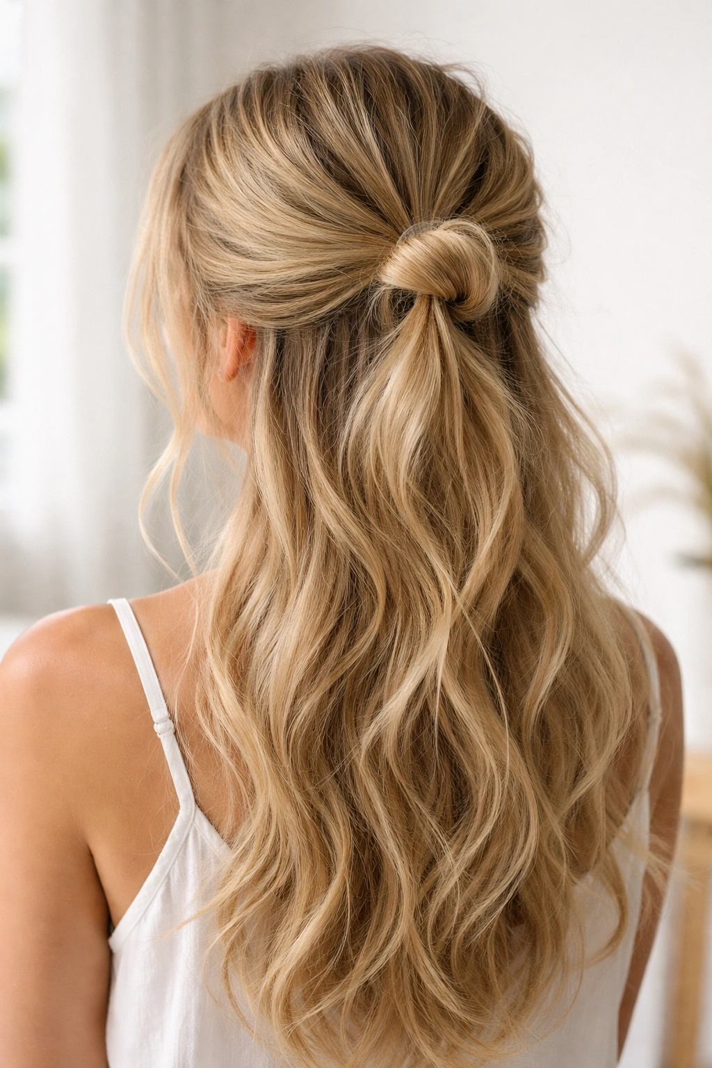 Half-up messy loop ponytail with loose loop