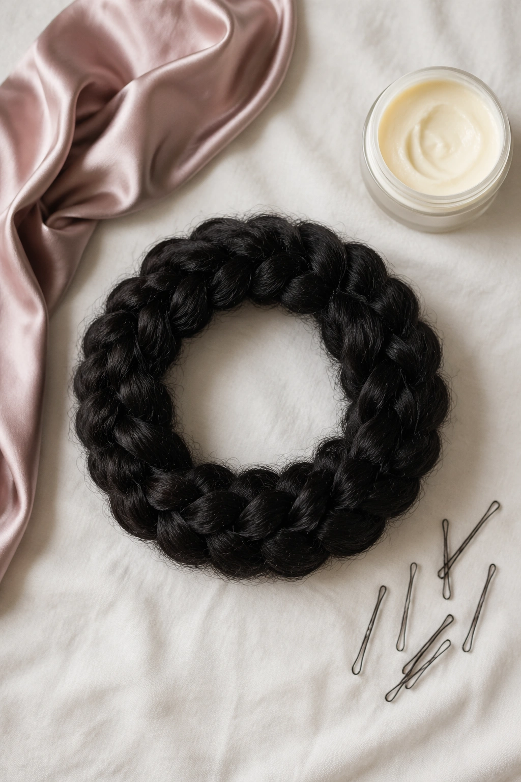 Overhead view of halo braid with ends tucked