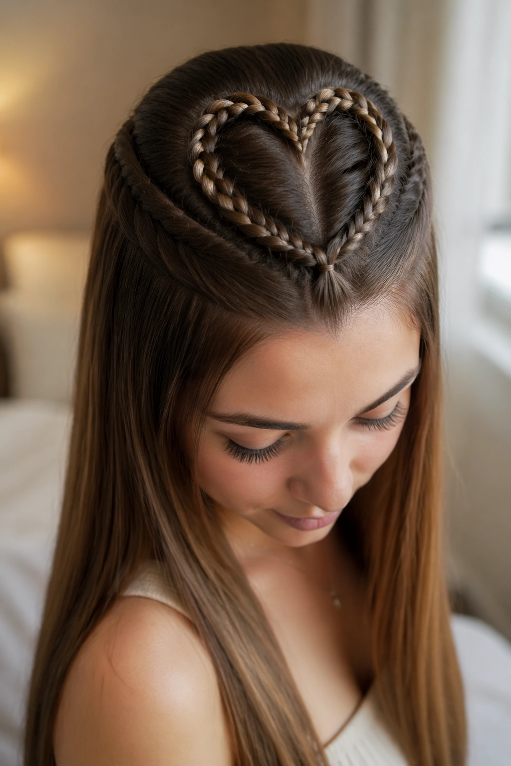 Heart-shaped braid accent on a real woman's crown