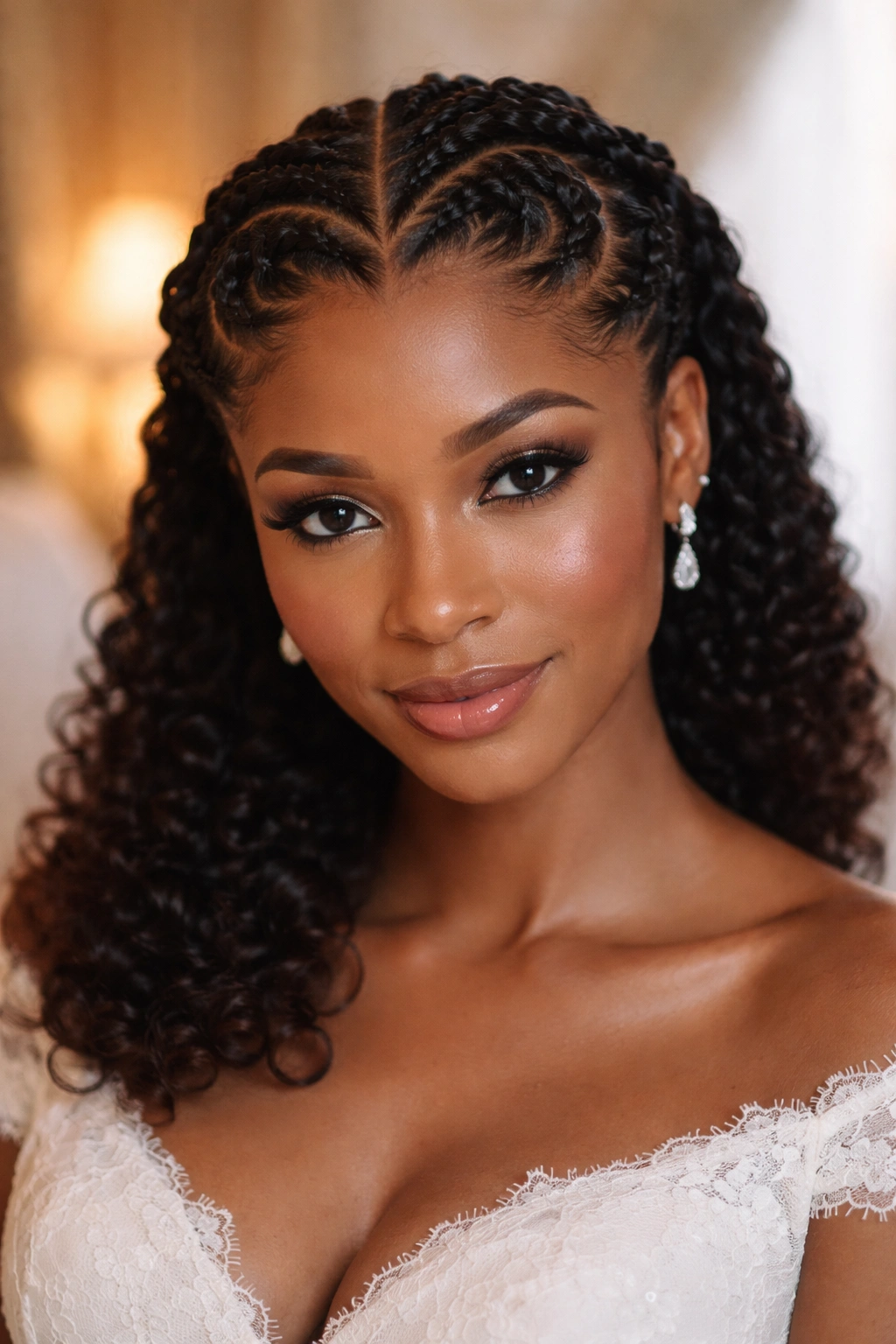 Real woman with heart-shaped part and flat twists