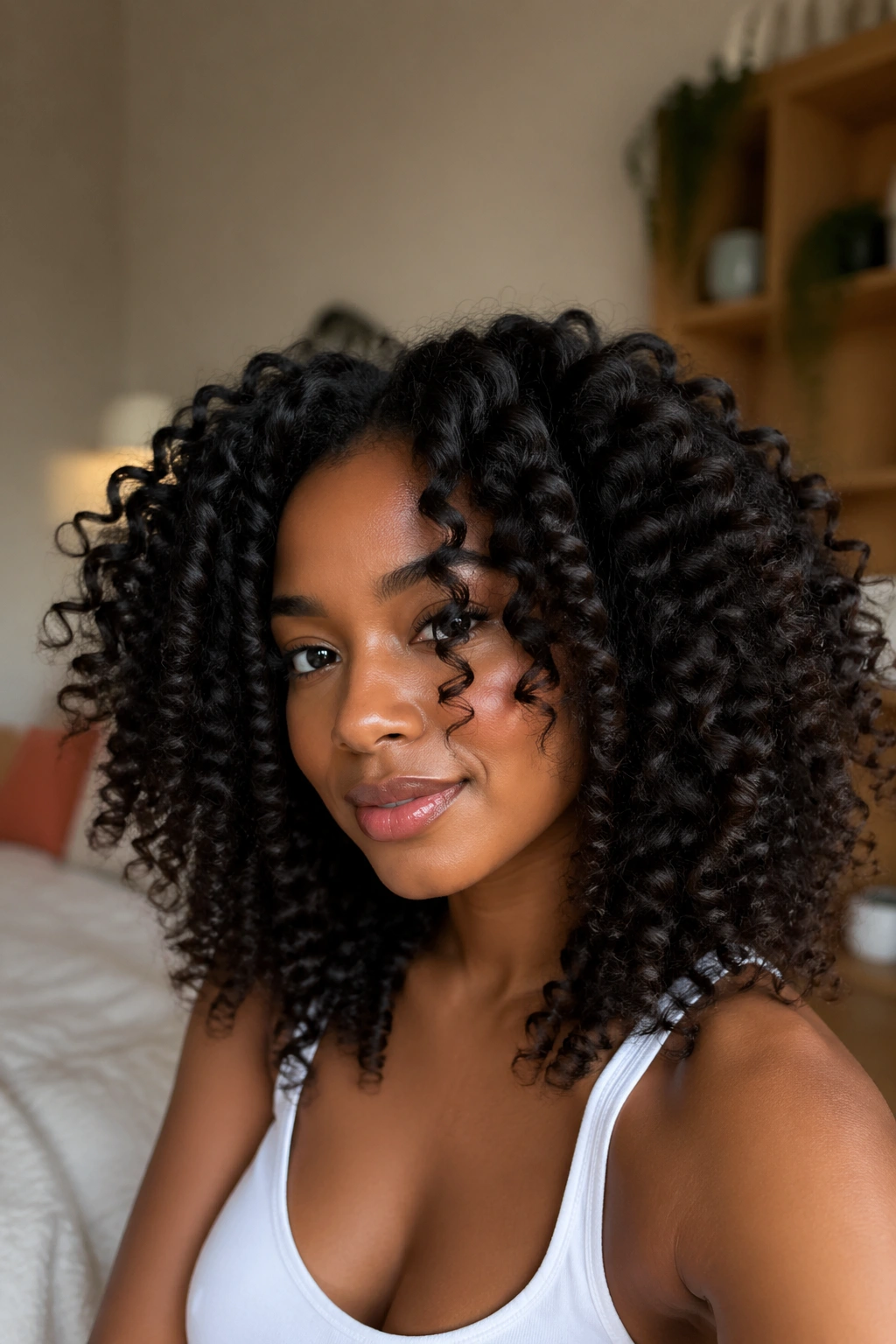 Real person with heat-free twist-out curls filling the frame