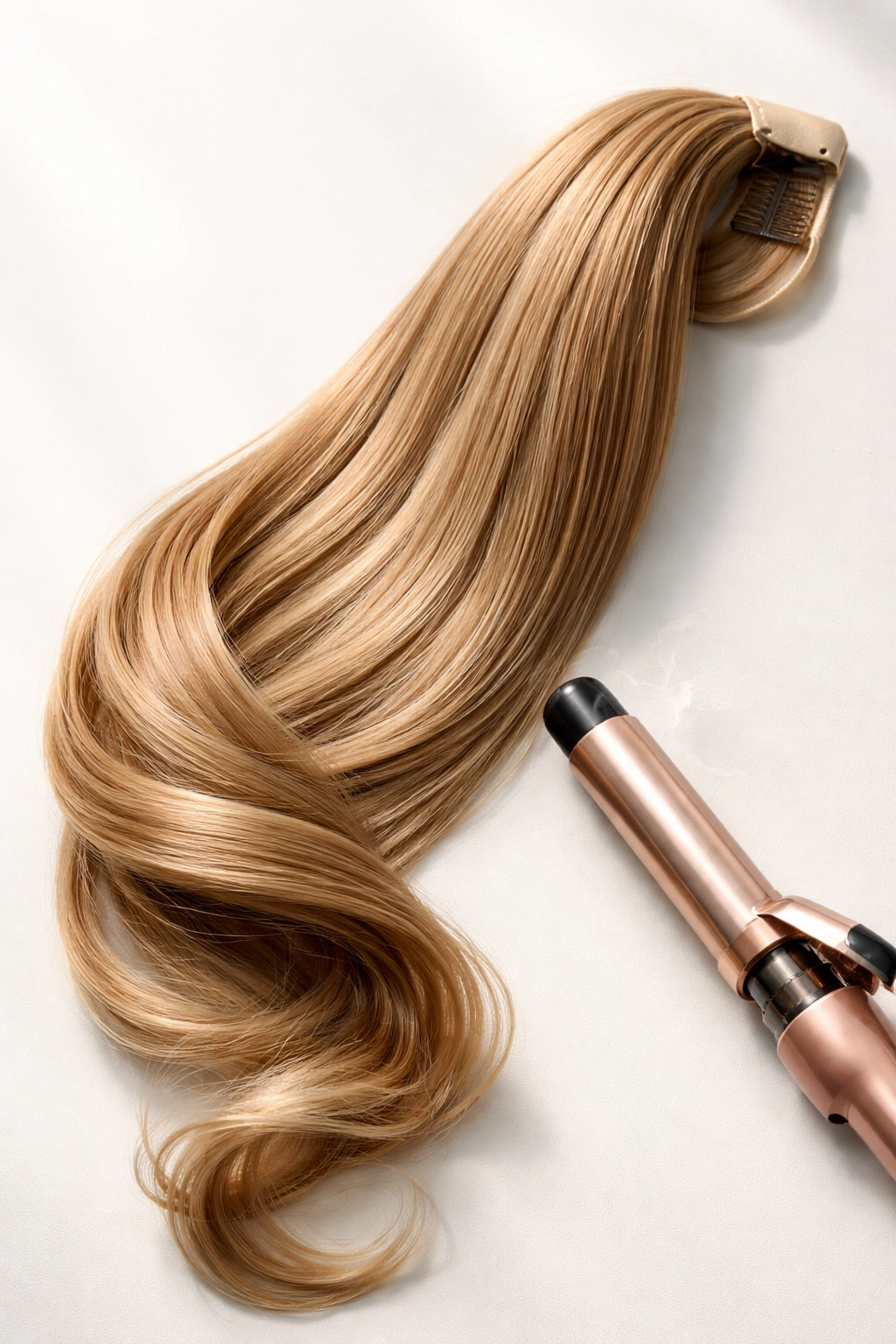 Close-up of a heat-resistant fiber ponytail extension showing durable texture