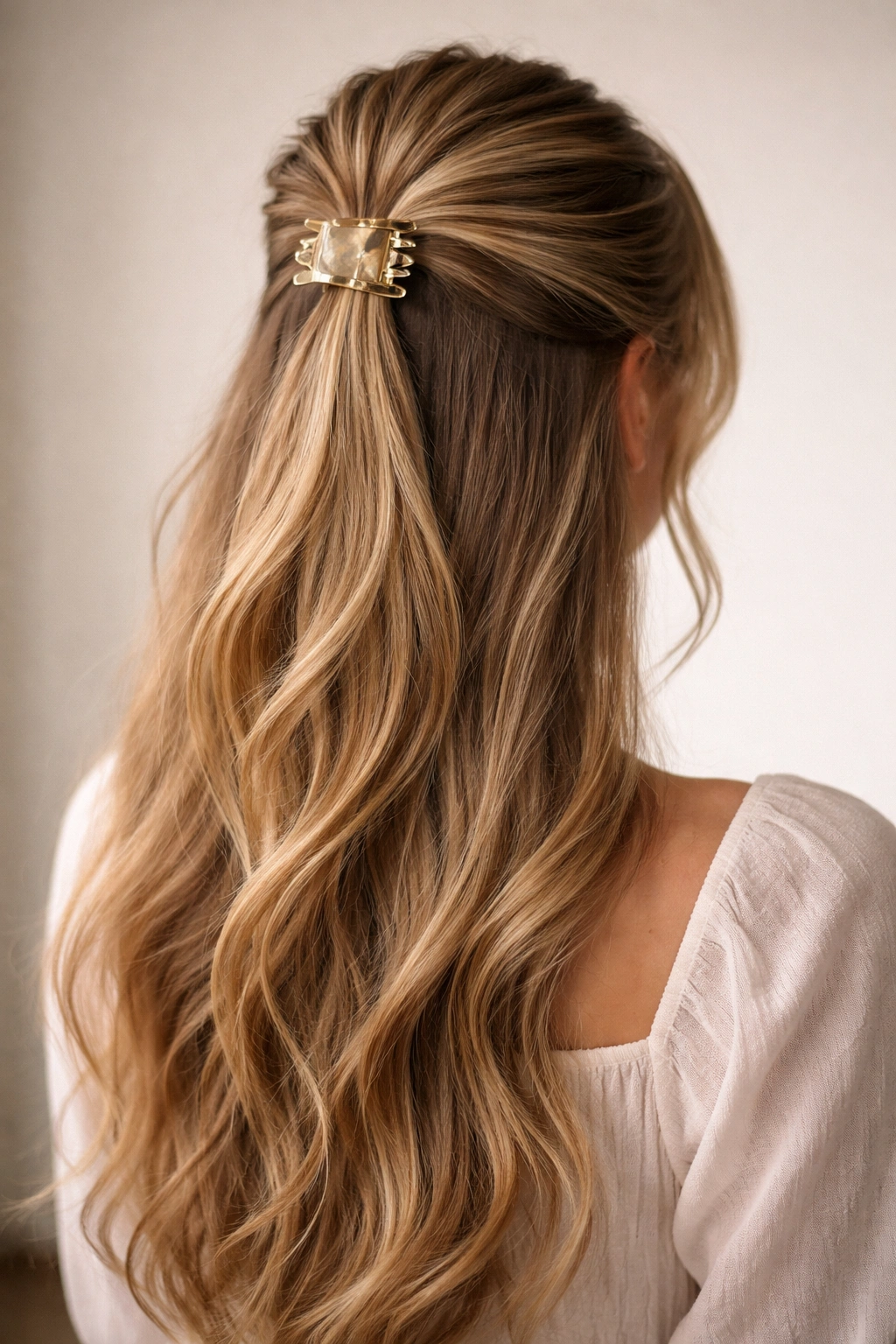 Top crown lifted hairstyle with clip near crown