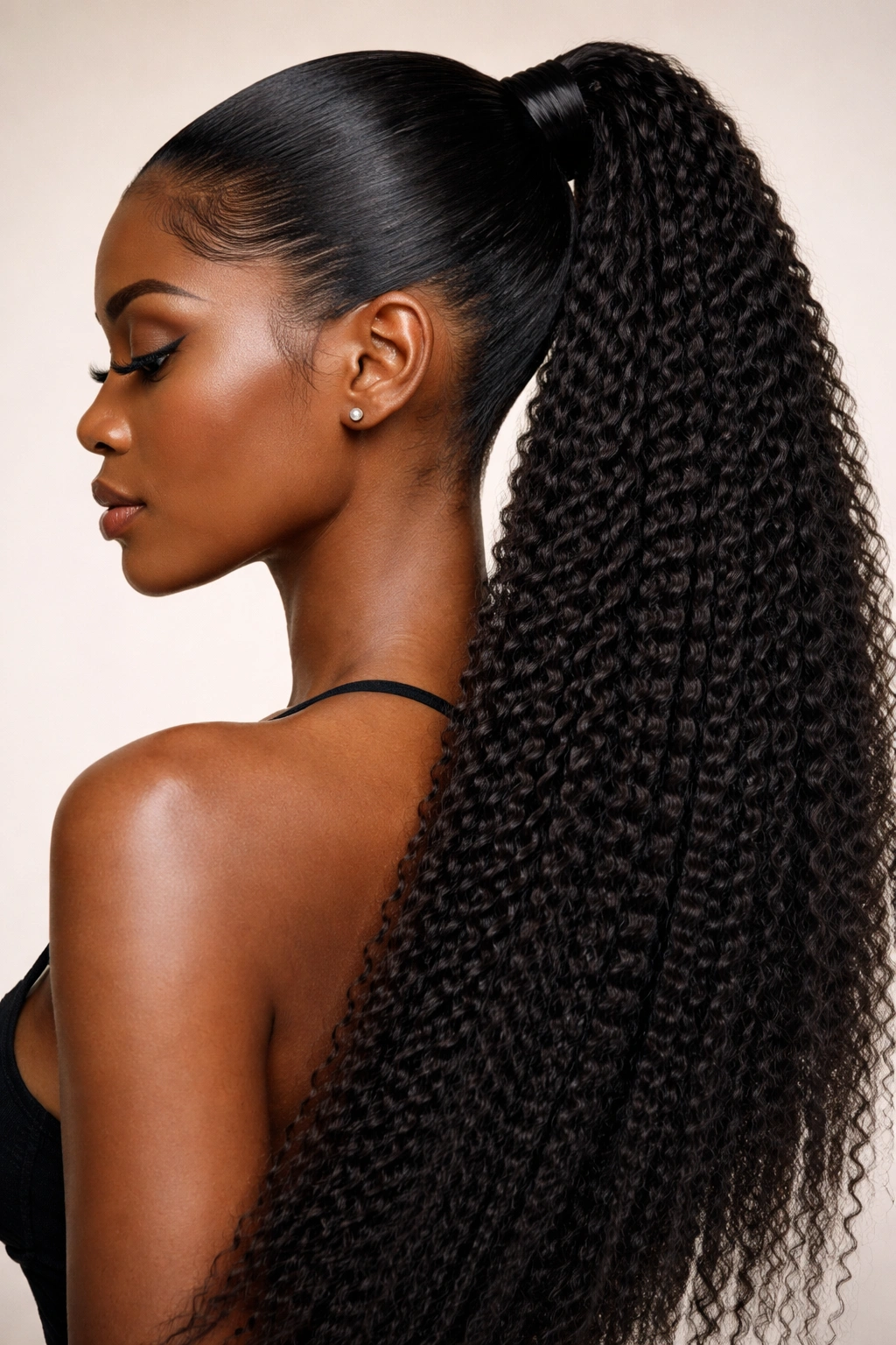 Ponytail with high-definition, tight crimped texture
