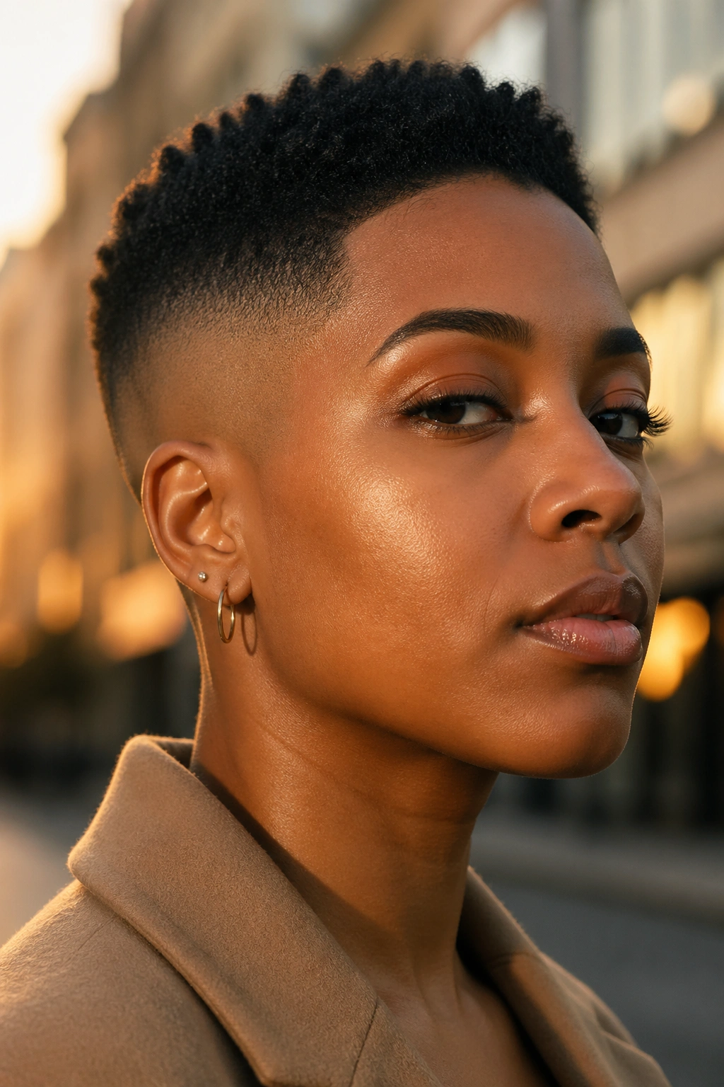 Close-up of a real person with a high fade hairstyle