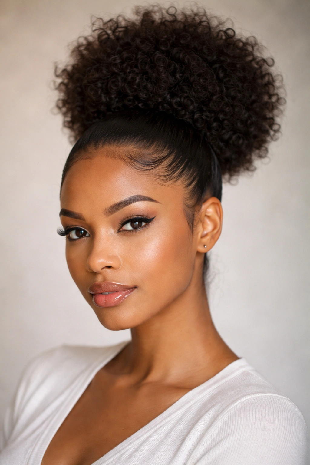 High puff hairstyle with smooth edges and voluminous top