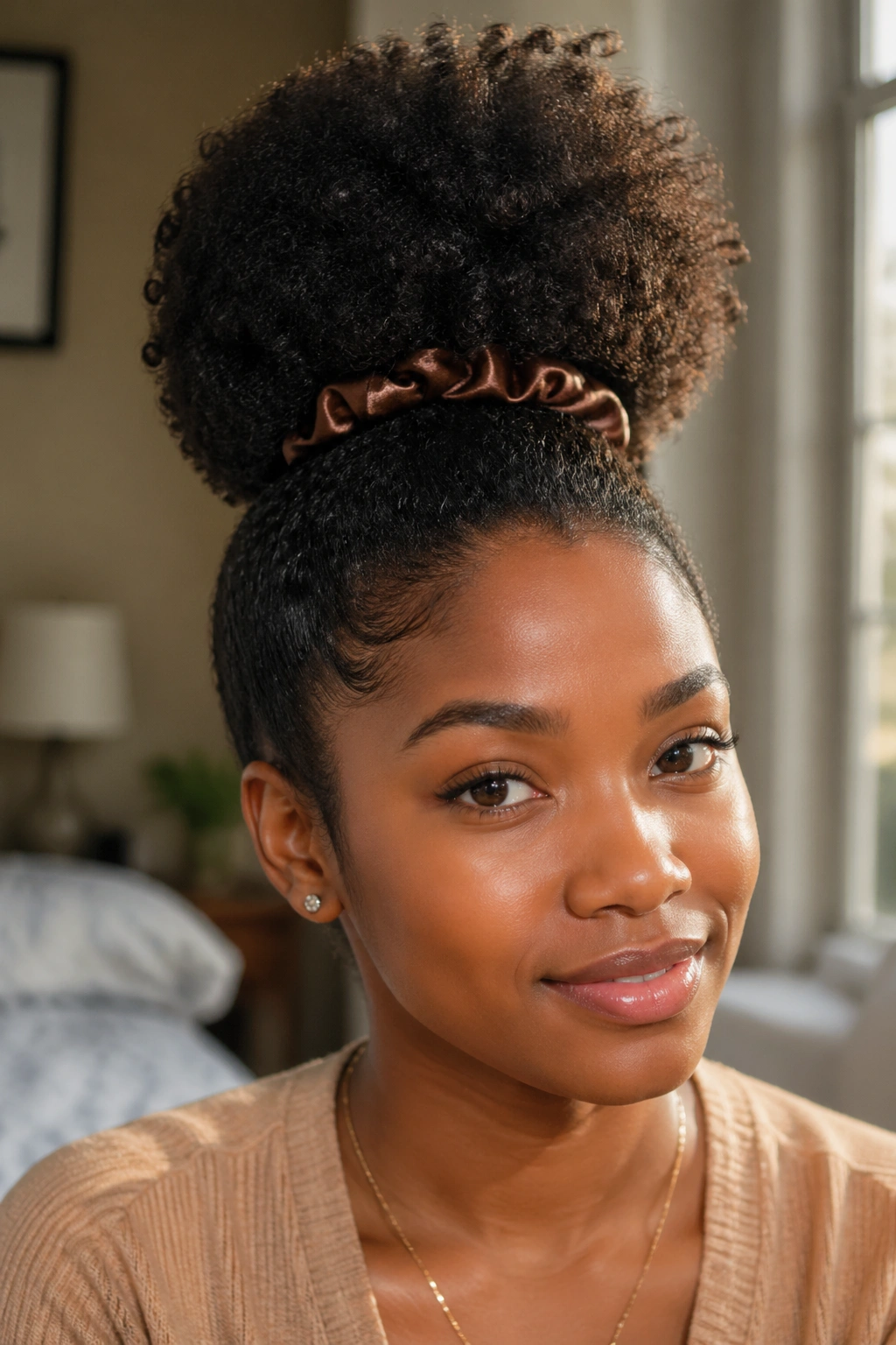 Portrait of a woman with a high puff hairstyle