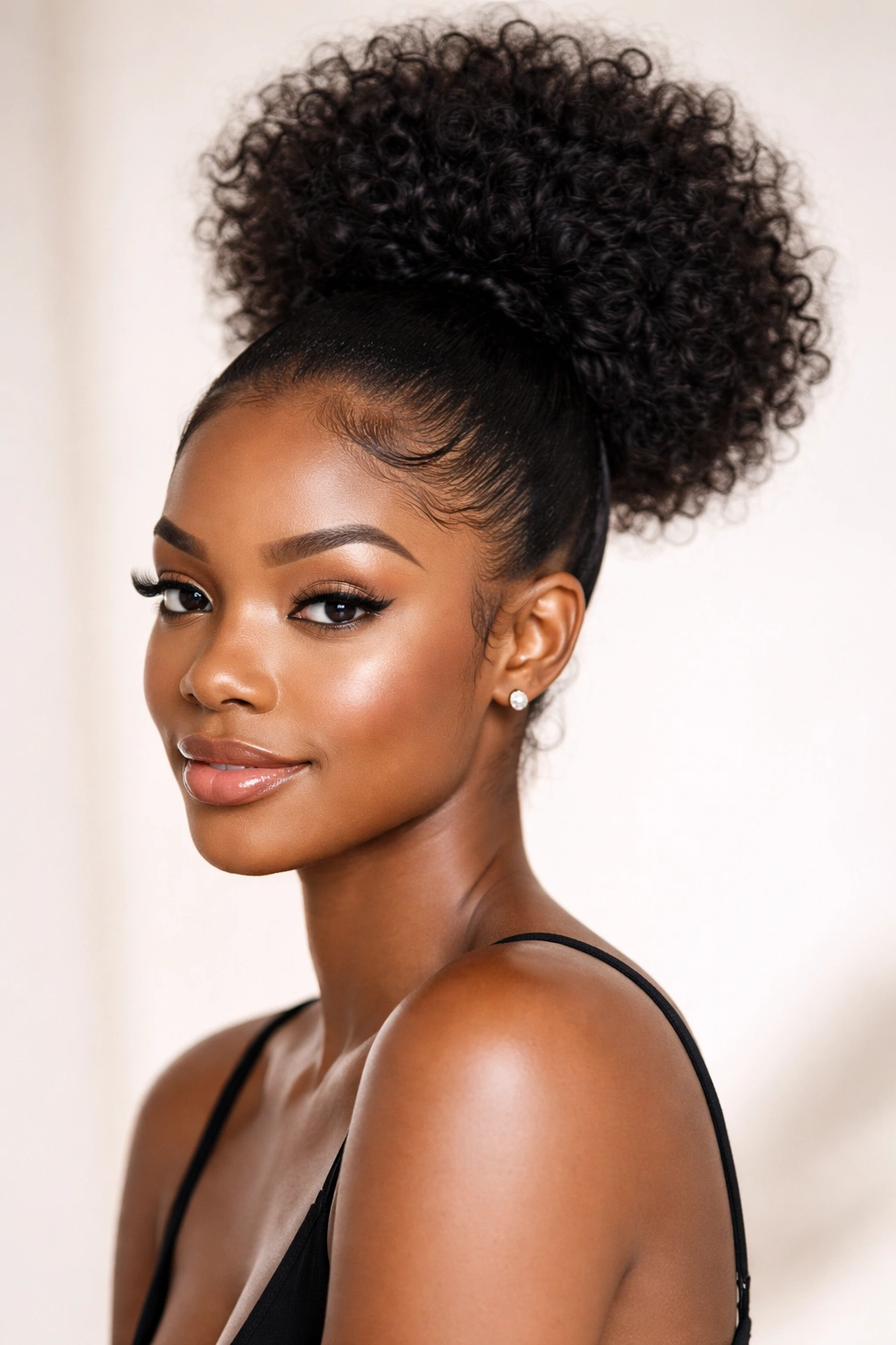 High puff ponytail with rounded crown and soft edges