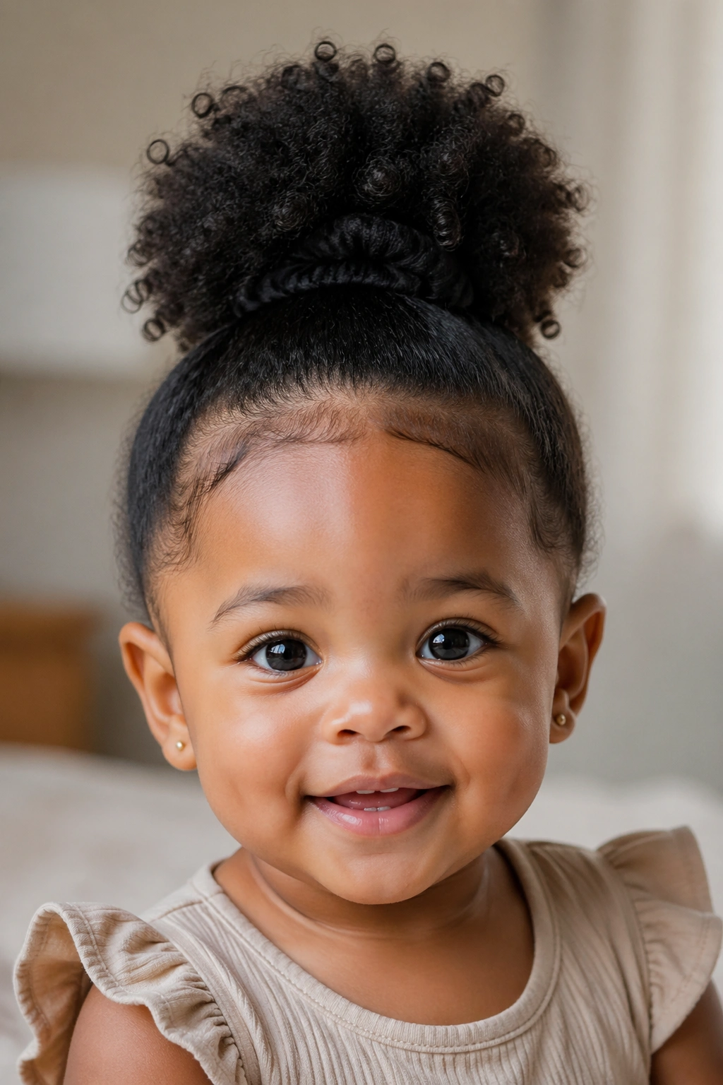 Toddler with a high puff at the crown