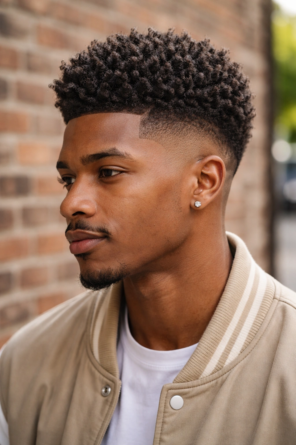 Real person with high-top fade and sponge-defined curls on top