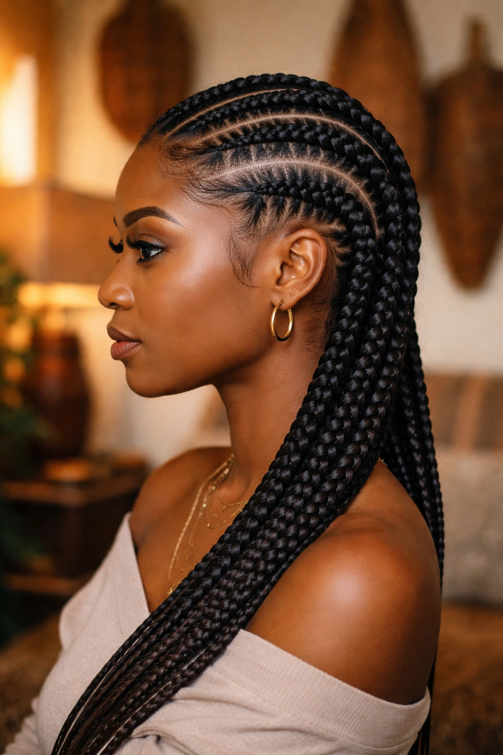 Side profile of person with traditional cornrows highlighting heritage