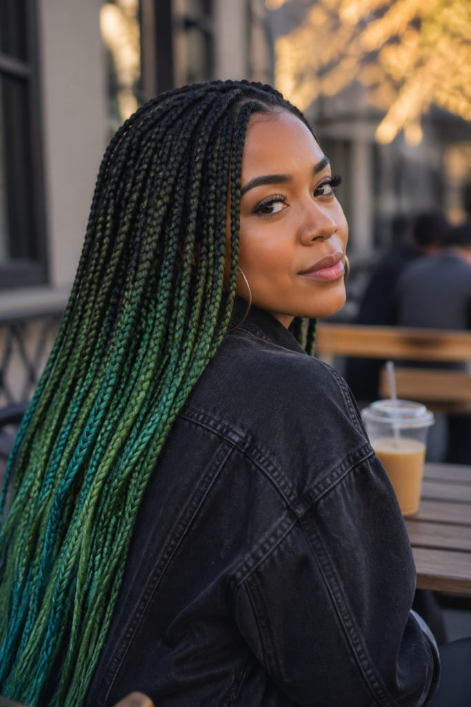 15 Green and Ombré Box Braids