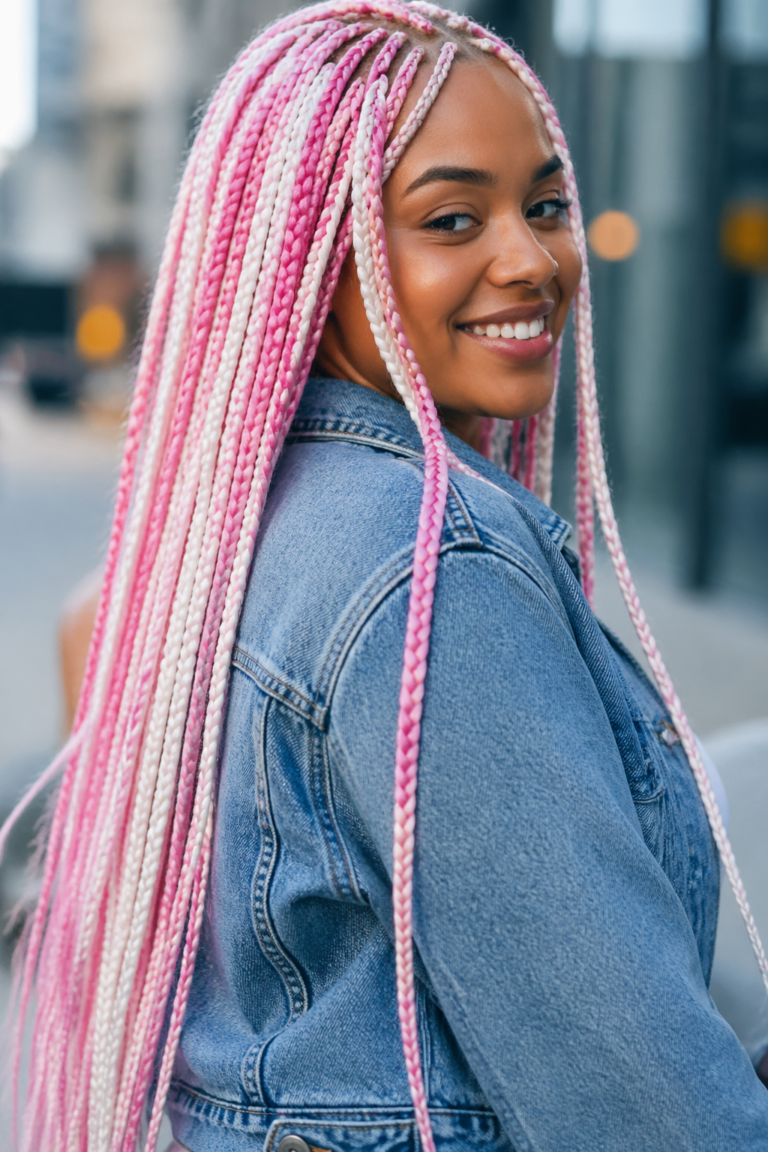 15 Pink and White Box Braids