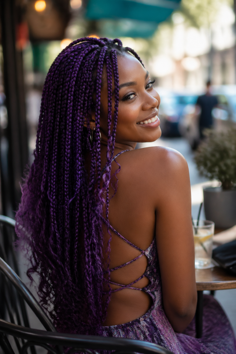 20 Purple Boho Box Braids