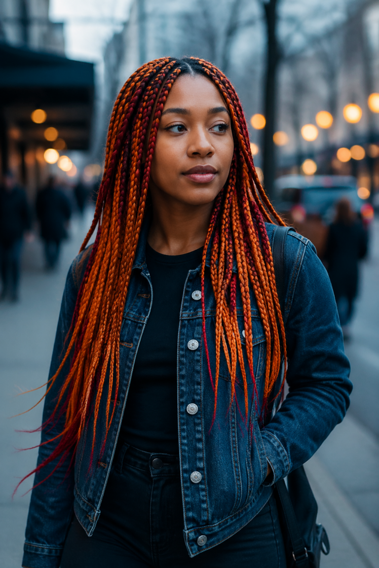 15 Orange and Red Box Braids