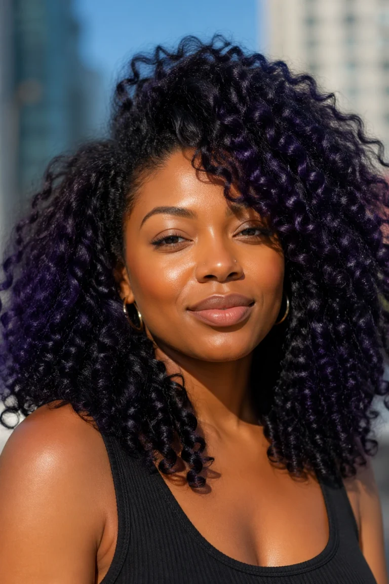 24 Purple Balayage on Curly Natural Hair