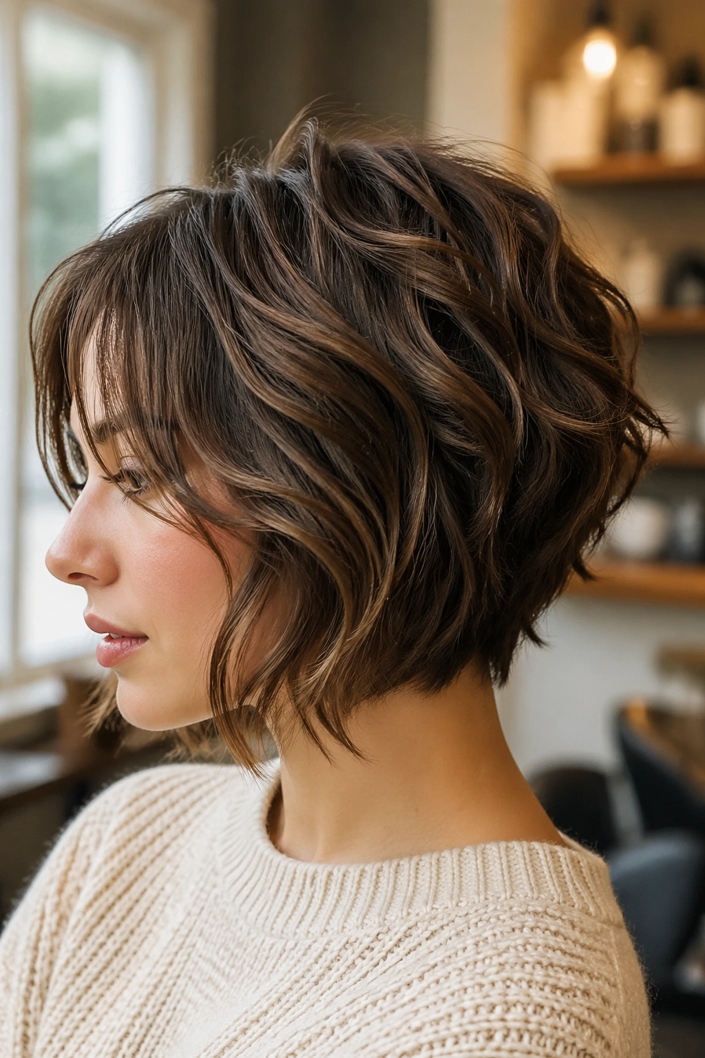 Close-up of a real person showing crown volume from hidden internal layers