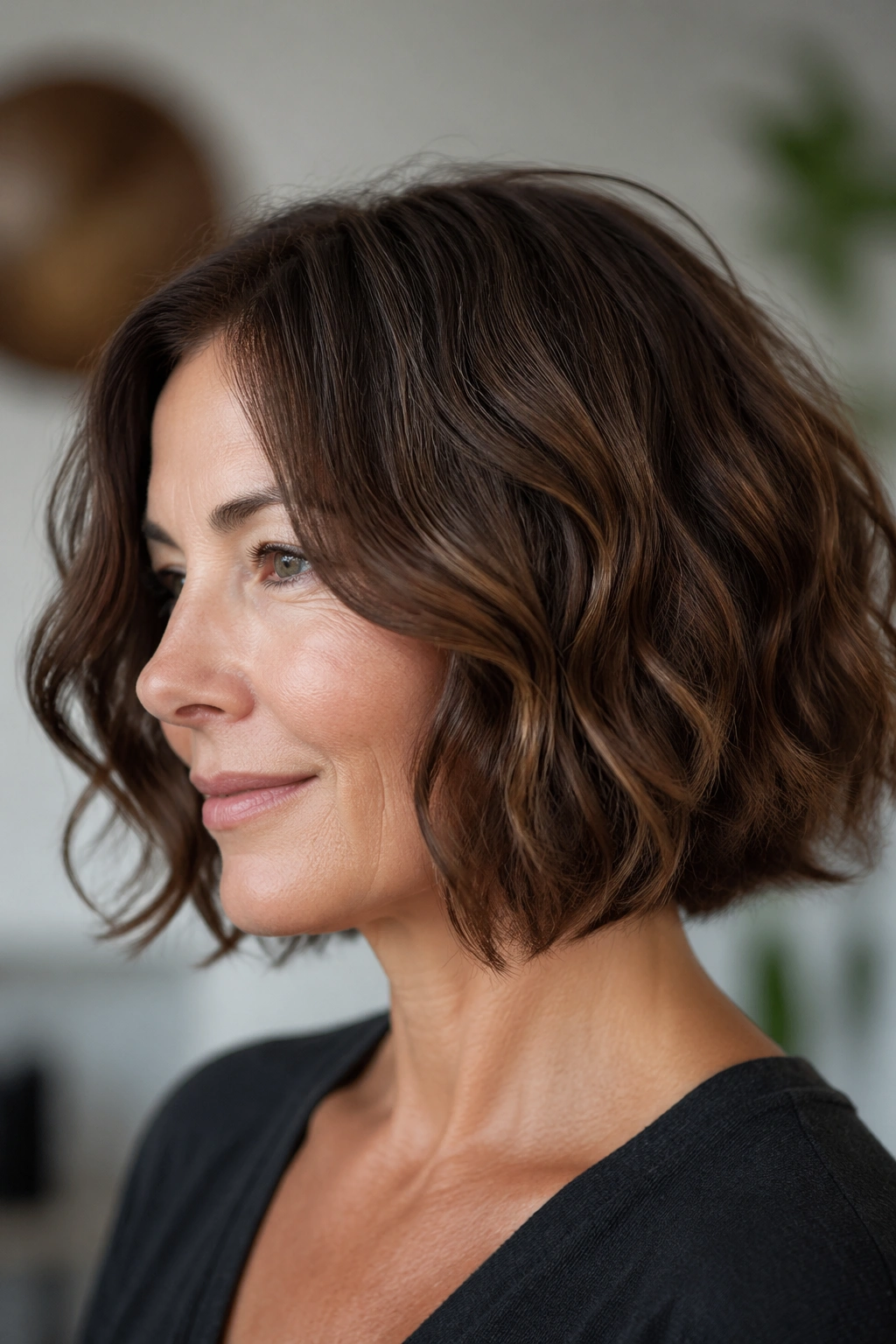 Close-up of a real woman with an invisible-layer bob