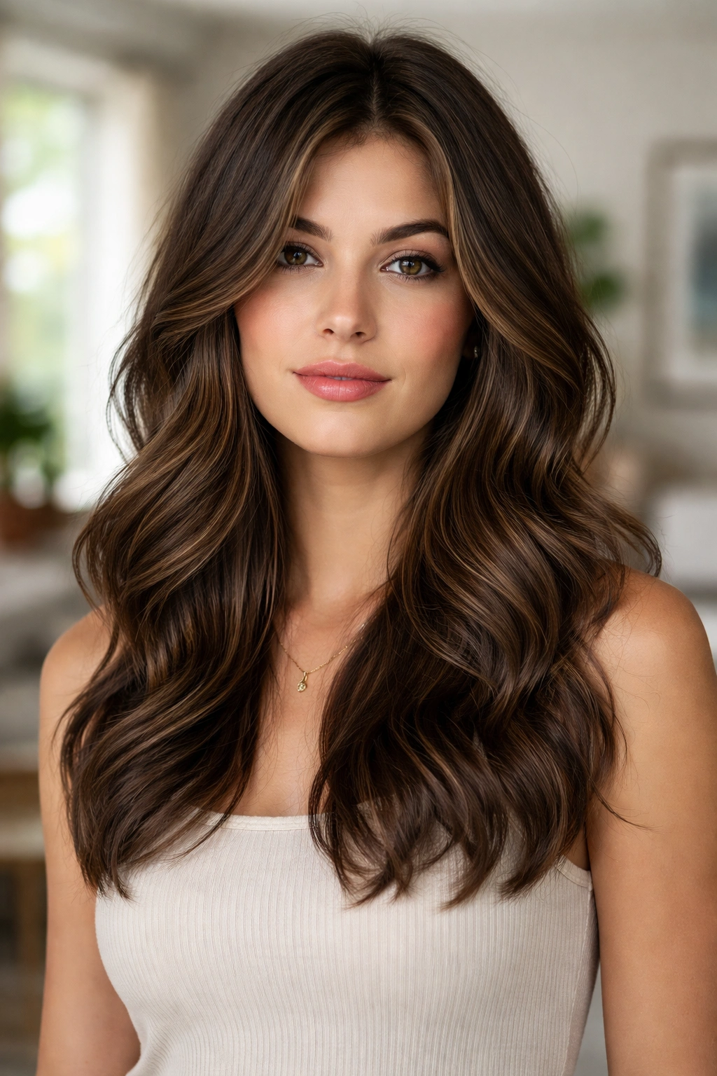 Close-up of real person with cohesive one-length hair and subtle crown lift.