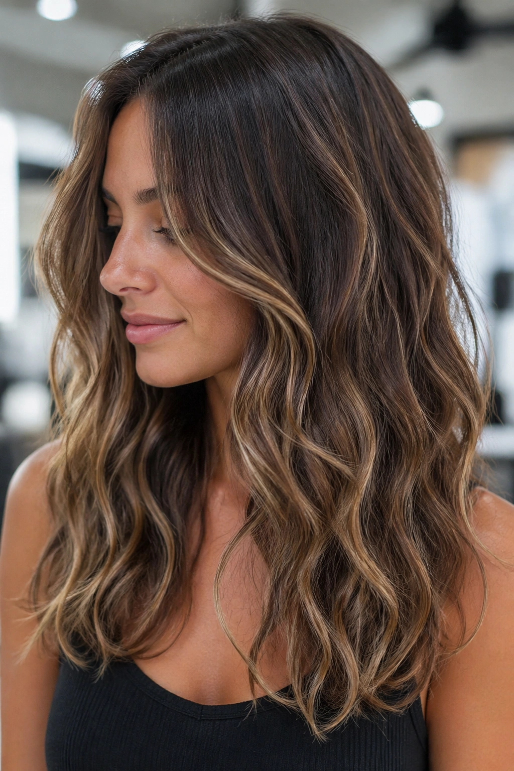 Close-up of a real woman’s head showing smooth perimeter with inner thinning for an invisible layered cut.