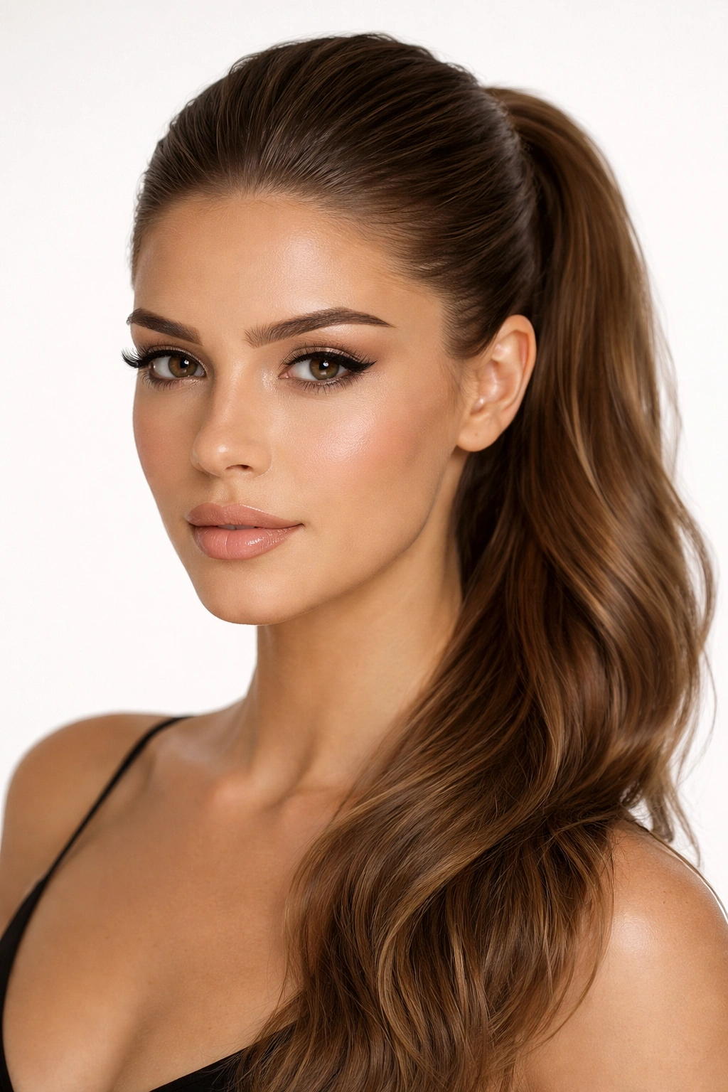 Invisible Part: hair swept back with no visible part and subtle front lift