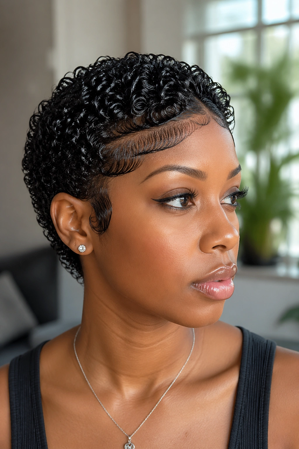 Close-up of Jerry Curl with defined edges on natural hair