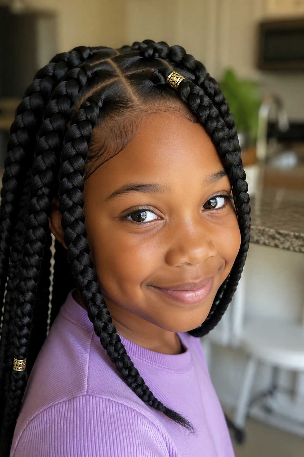 Close-up of a child with jumbo box braids