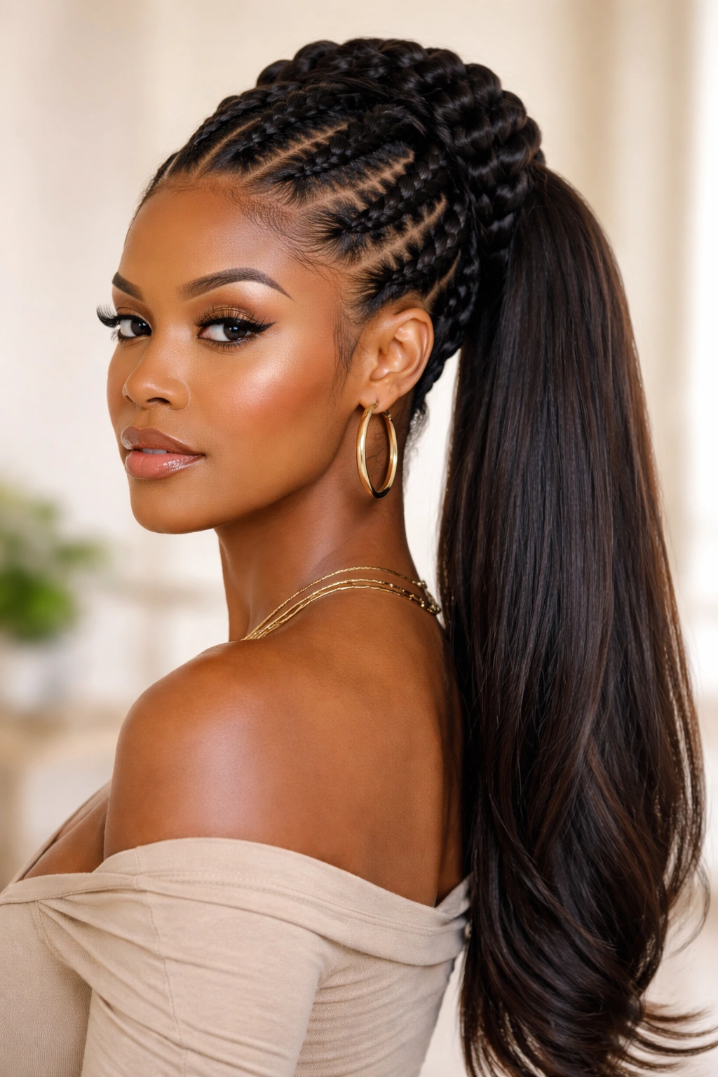 Jumbo braid mohawk ponytail with bold oversized braids