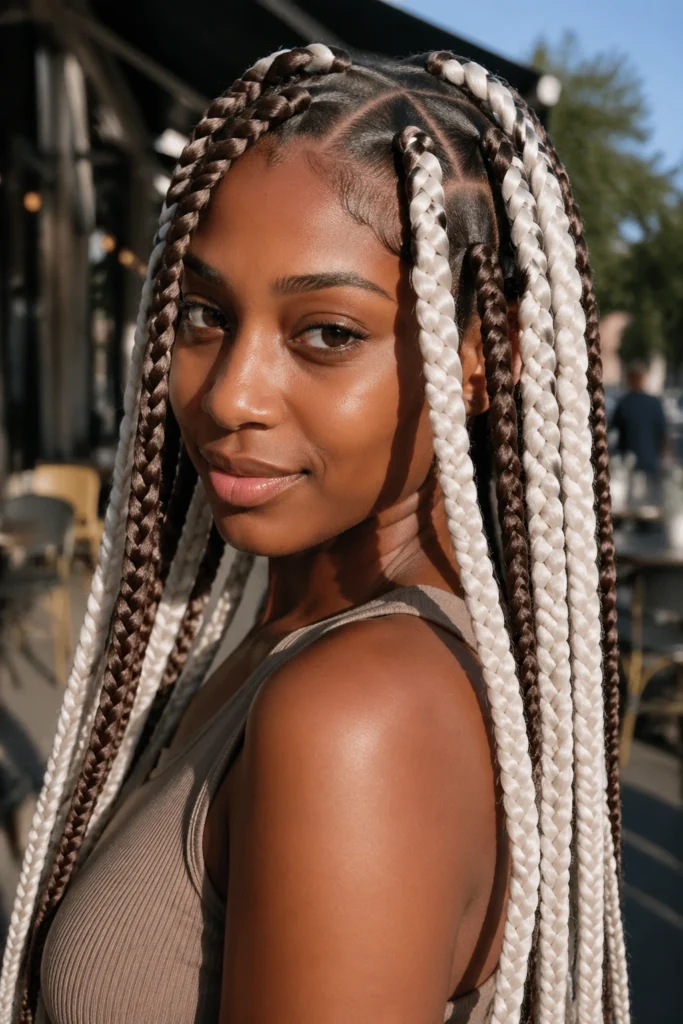15 Brown and White Box Braids
