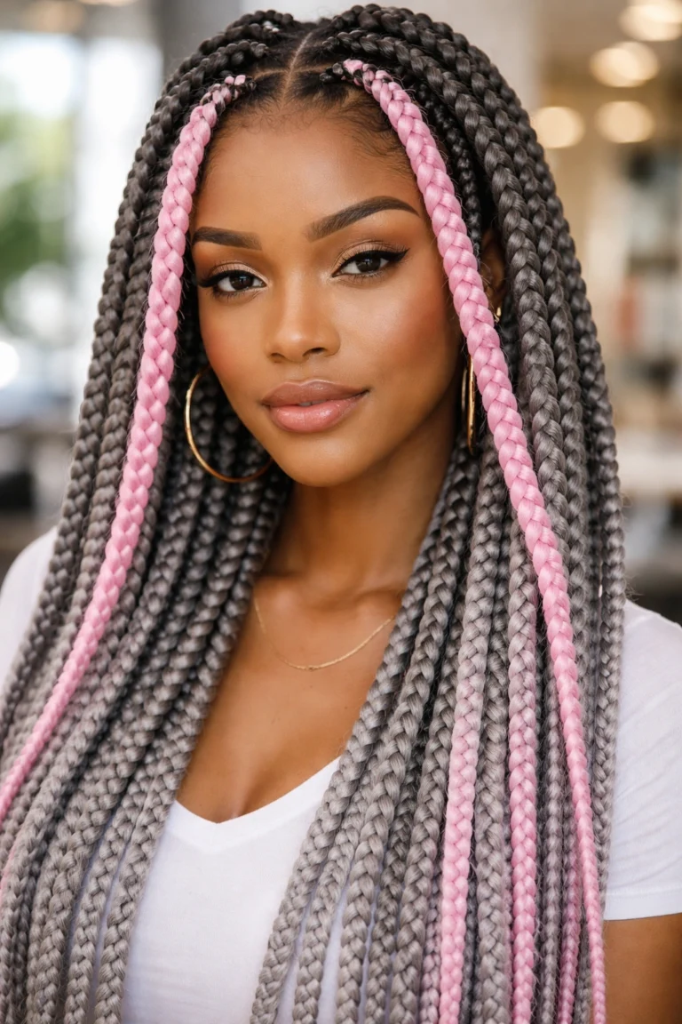 15 Grey and Pink Box Braids