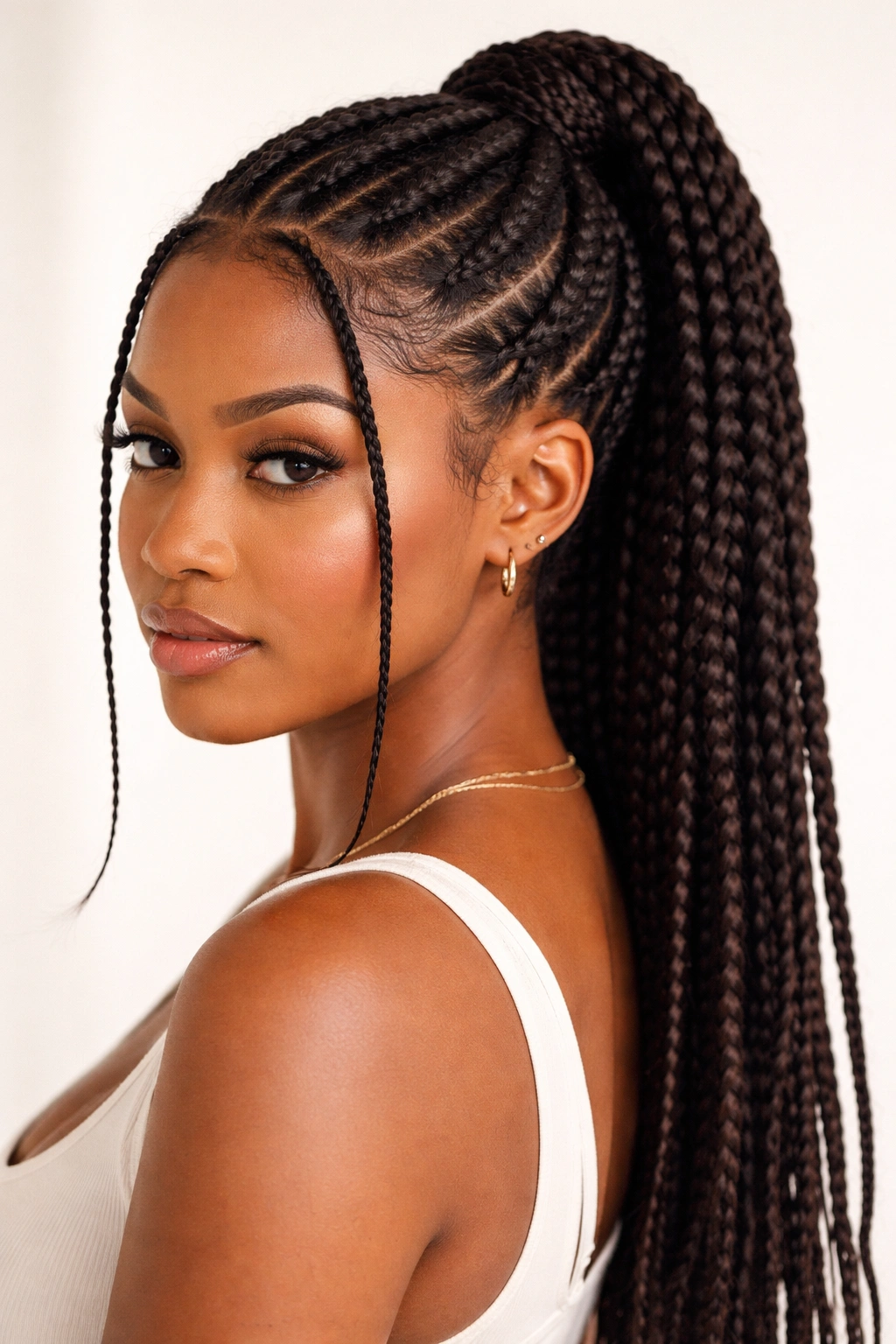 Jumbo cornrow ponytail with front baby braids