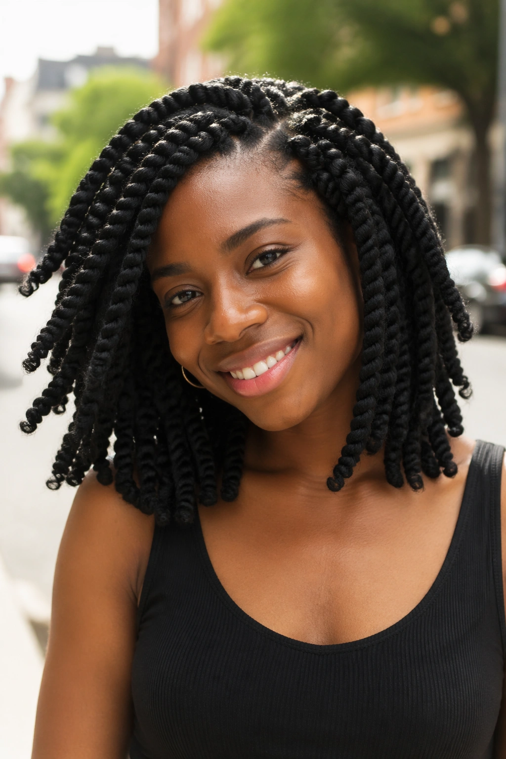 Close-up of a real person with jumbo crochet twists