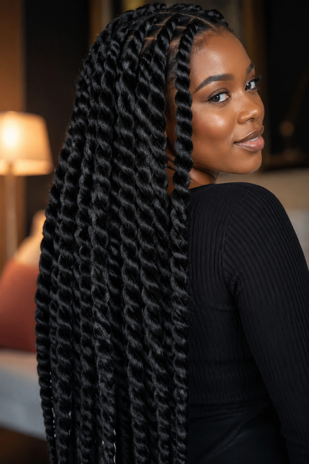 Portrait of a person with chunky jumbo twist braids