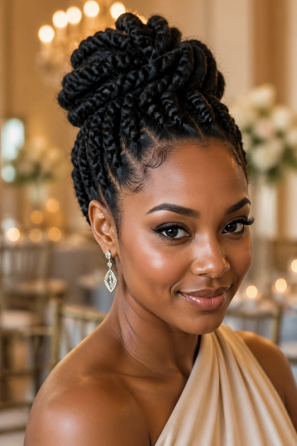 Close-up of Jumbo Twists Into a Wedding Bun on a real bride.