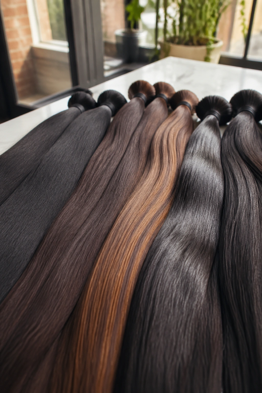 Close-up of kanekalon hair bundles showing texture and finish under natural light