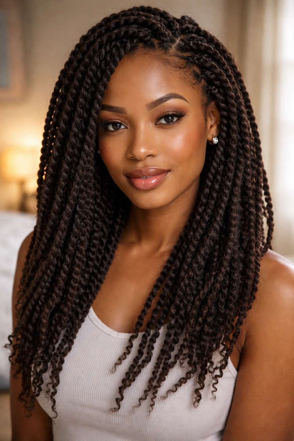 Close-up portrait of a real woman with kinky twists, highlighting moisture and common mistakes