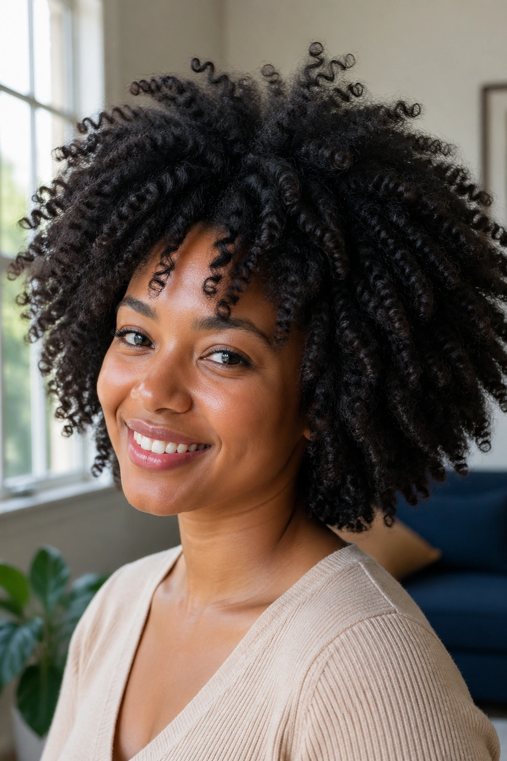 Close-up of knot-out hairstyle with maximum volume and spirals
