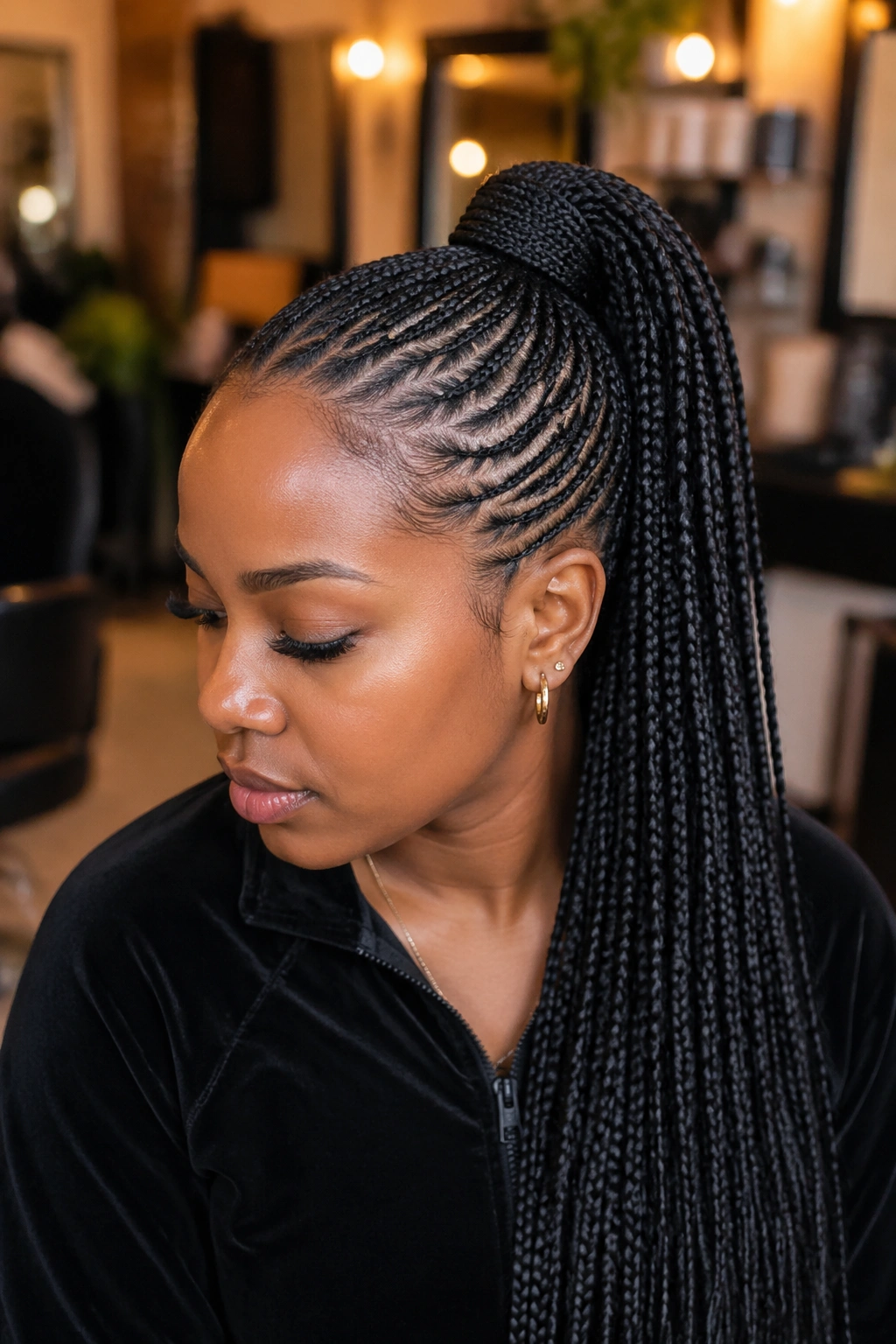 Close-up of a real woman with Knotless Braided Pondo