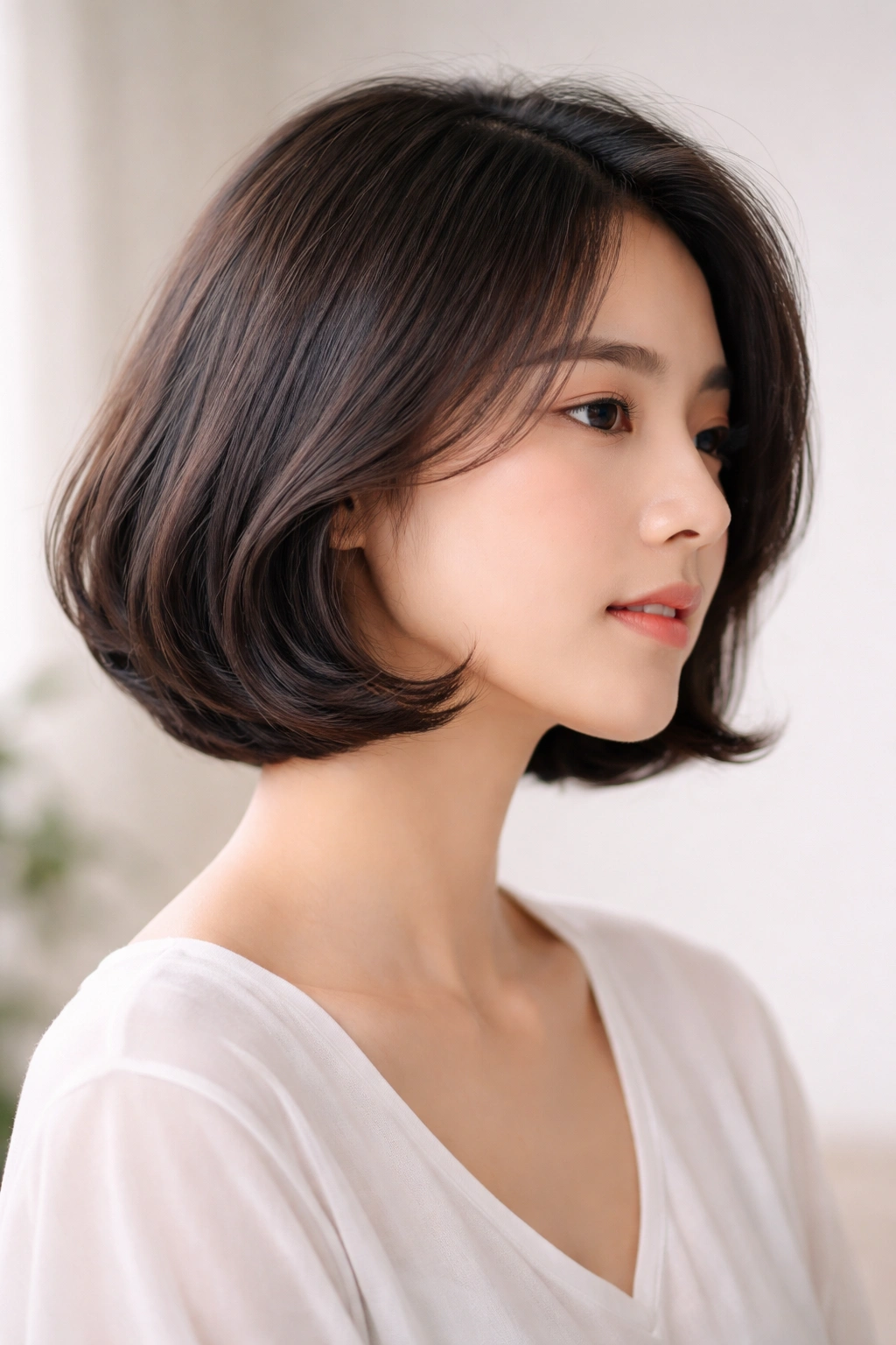 Chin-to-jaw length Korean C-Curl bob with inward curls