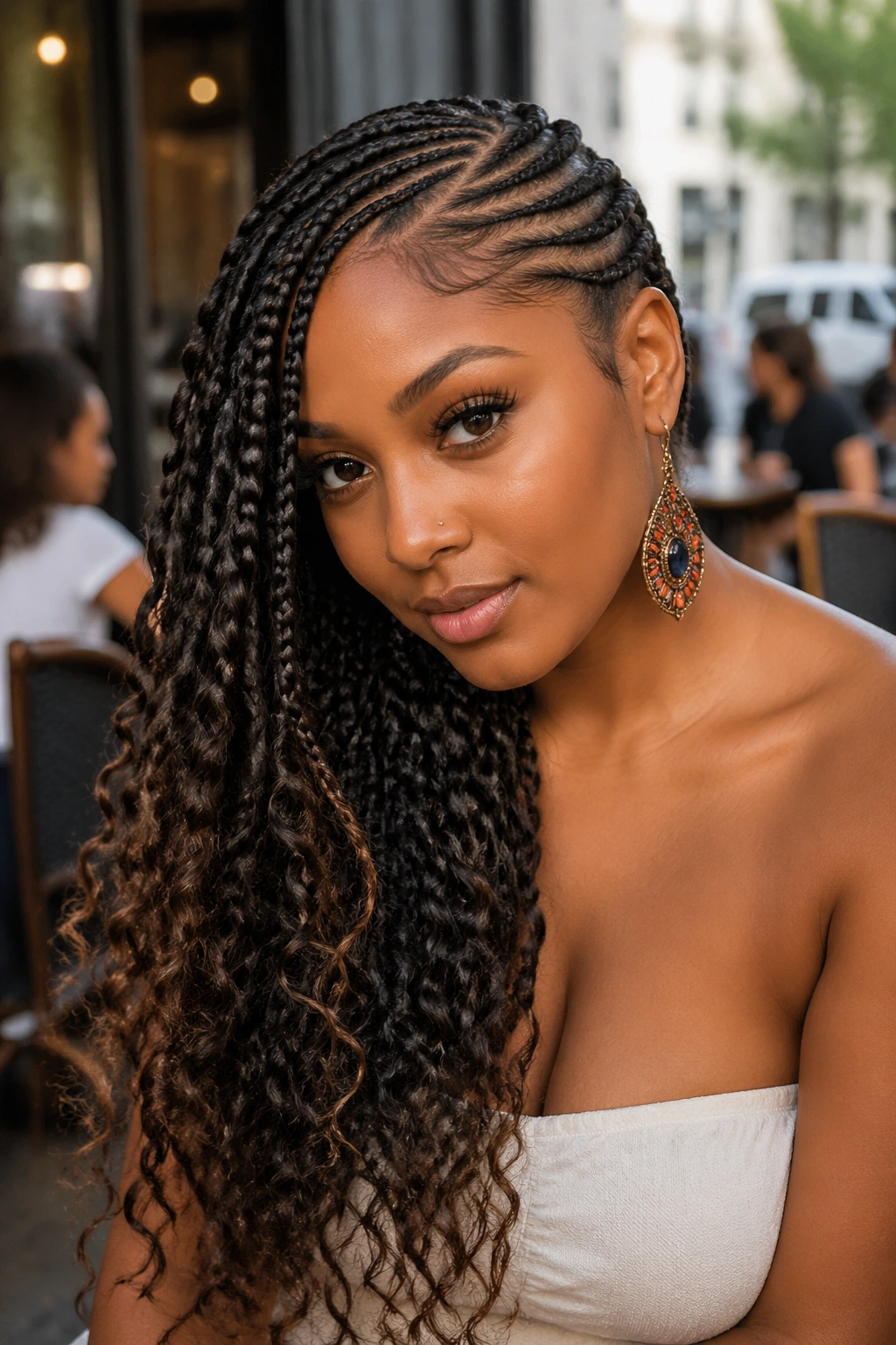 Lemonade braids with curled ends on a real person