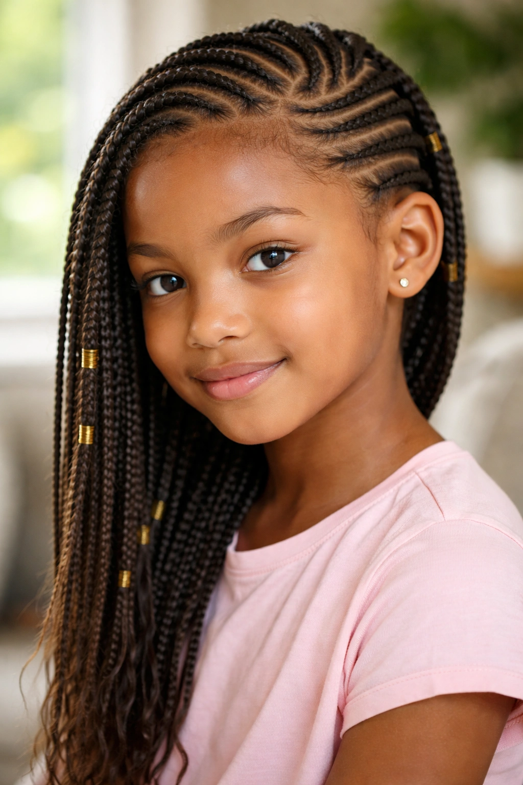 Girl with lemonade style side cornrows pulling hair from face