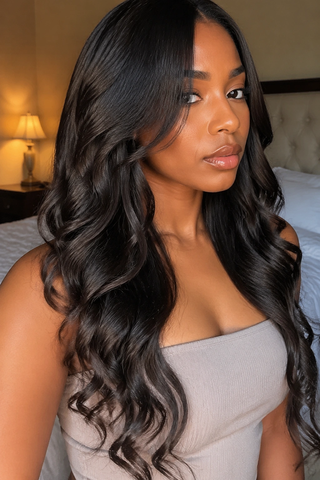 Close-up of length-checking flat iron curls on a real person