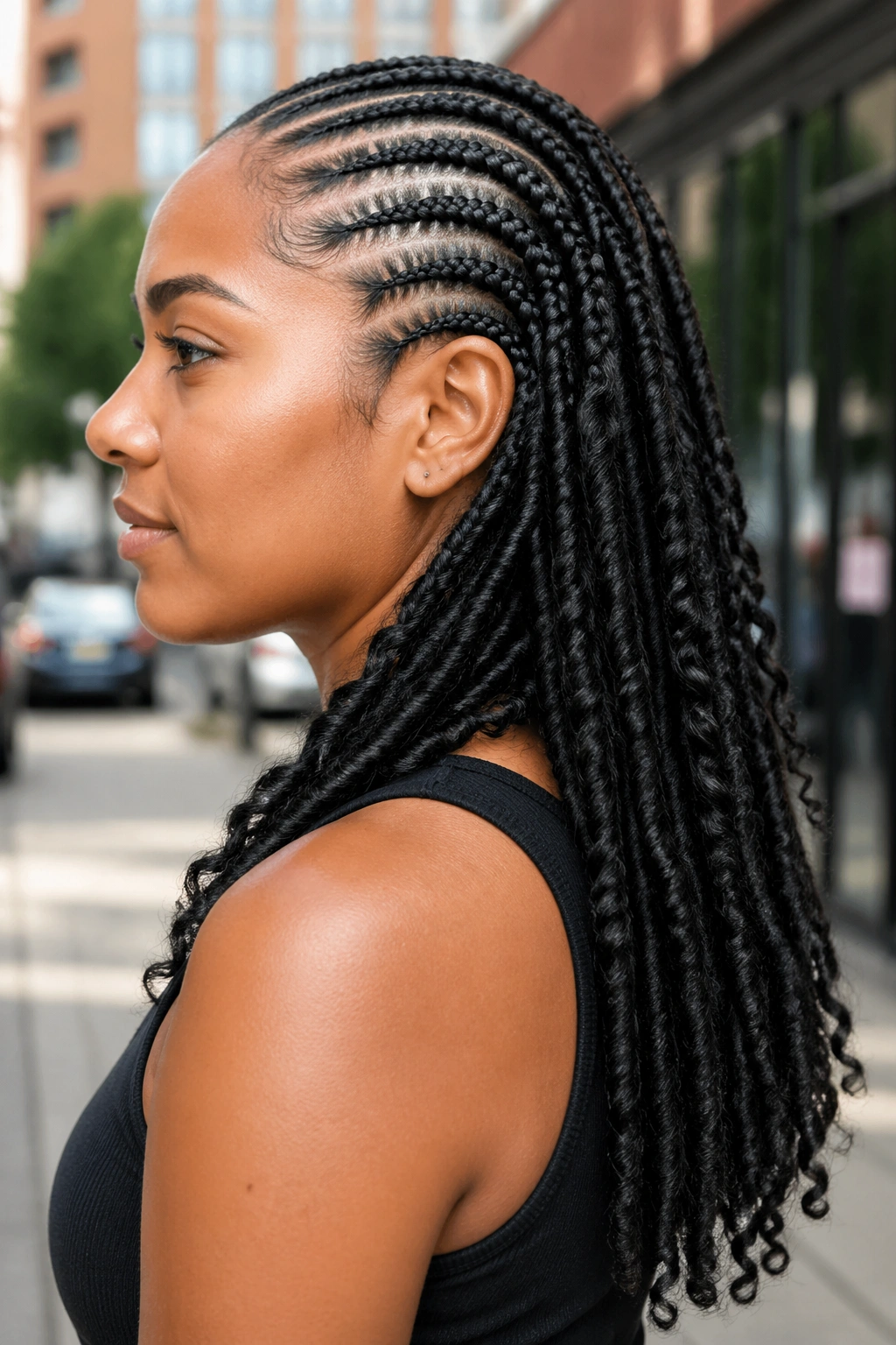 Cornrows transitioning into faux loc extensions on a real person
