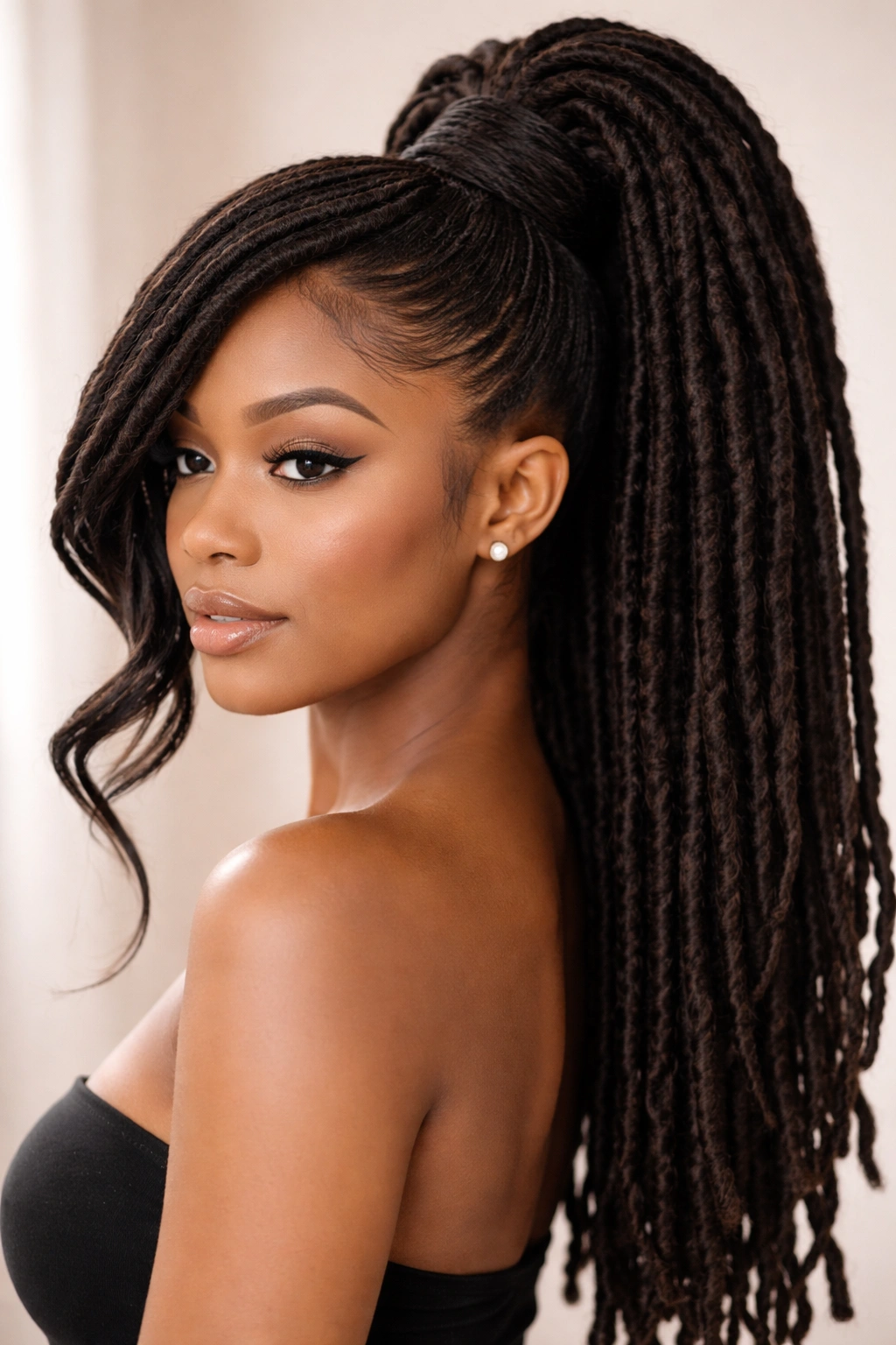Thick locs jumbo swoop ponytail with wrapped base
