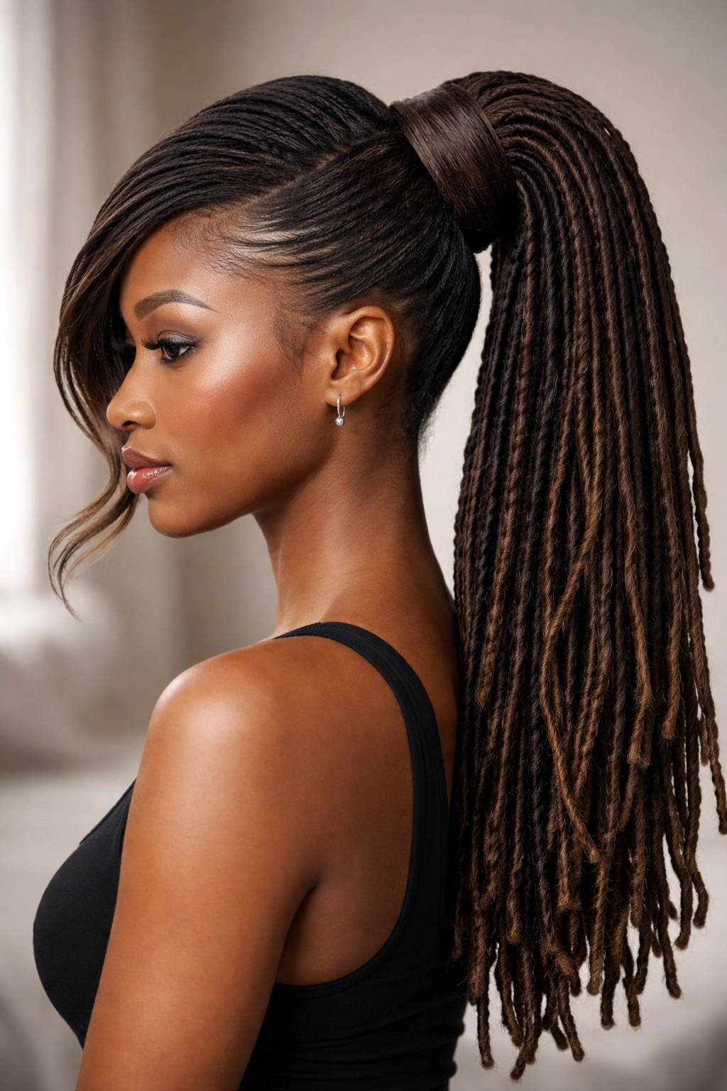 Wrapped-base swoop ponytail with extra crown volume.