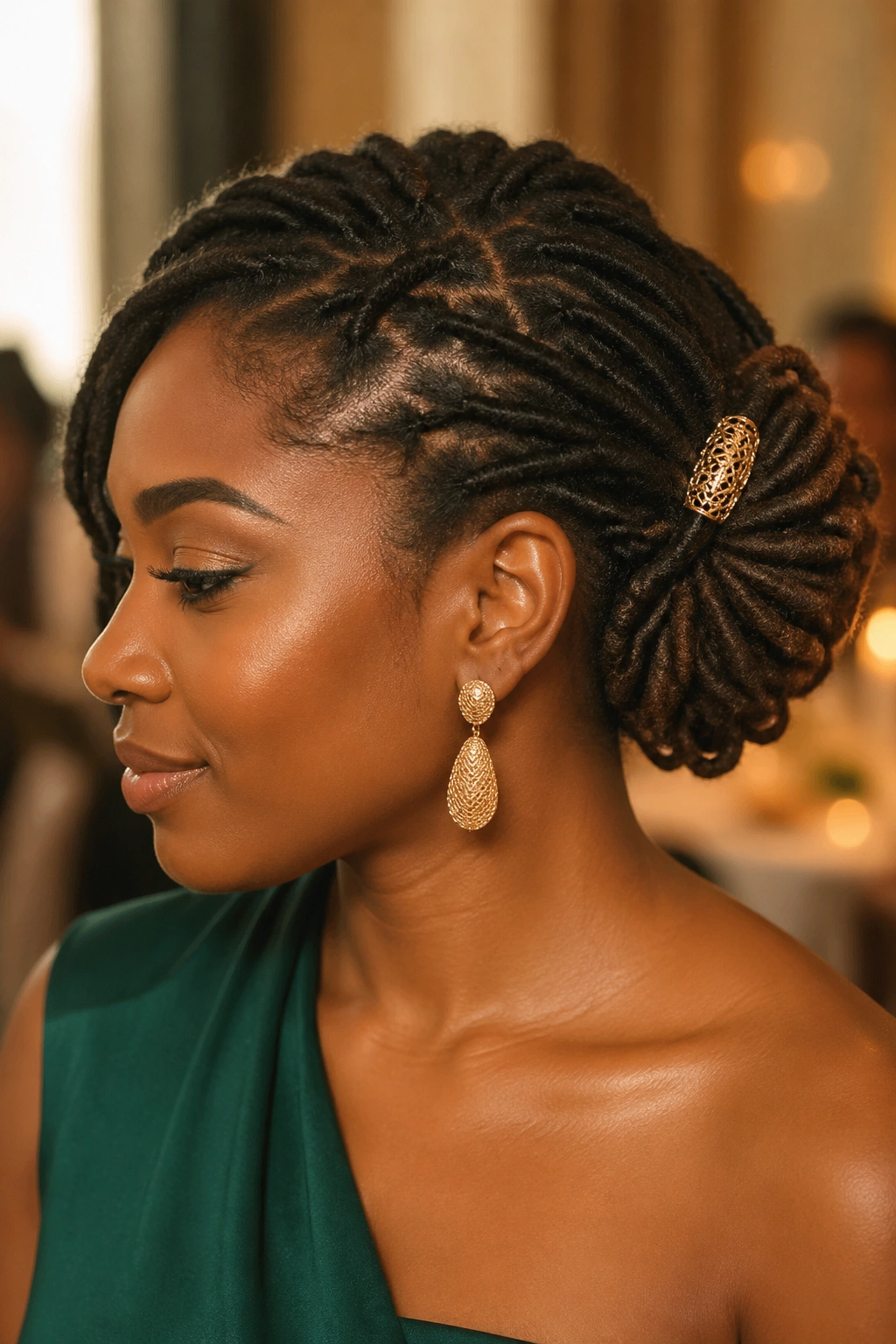 Loc style with formal updo on real person